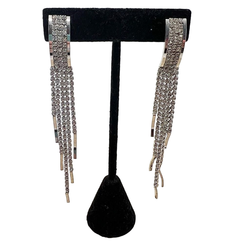 Rhinestone studded elegant waterfall cascade dangle multistrand post earrings